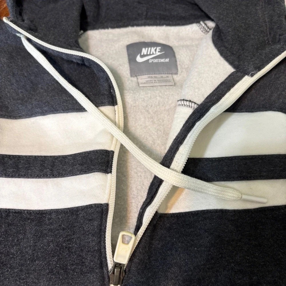 Nike Hoodie Youth Medium 8-10 Gray White Full Zip Y2K Vintage Striped Sportswear